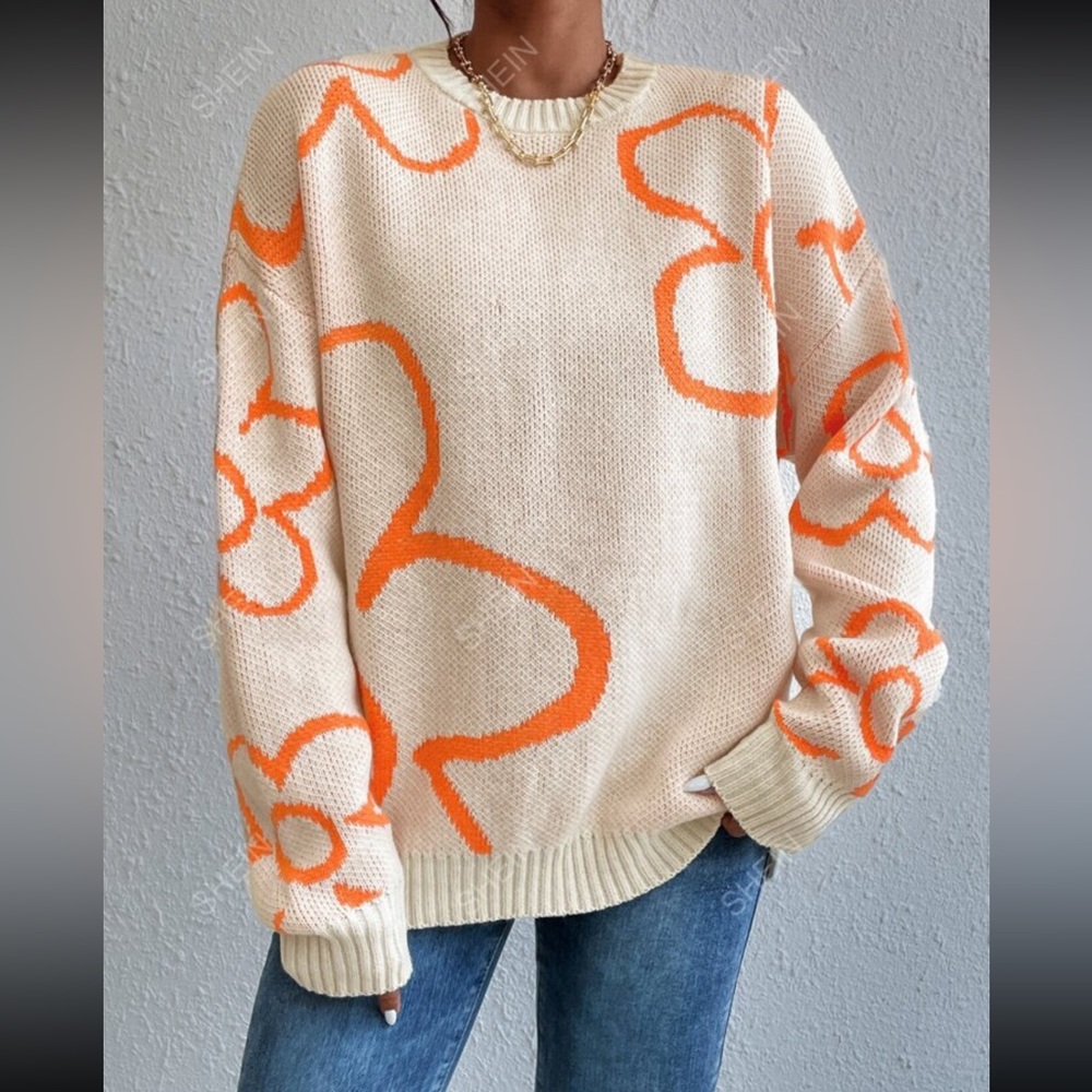 Floral Pattern Drop Shoulder Sweater